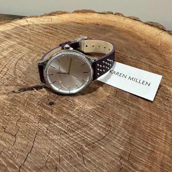 Karen Millen Accessories - Karen Millen Silver Dial Watch with Purple Studded Strap
